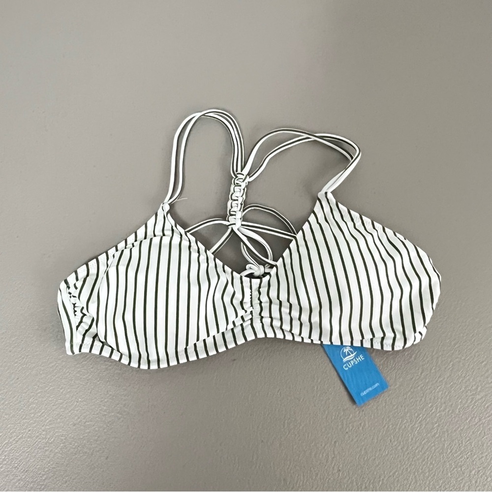 Cupshe Striped Reversible Bikini Bottom Swimsuit Set NWT Size Medium Green White - Picture 9 of 12